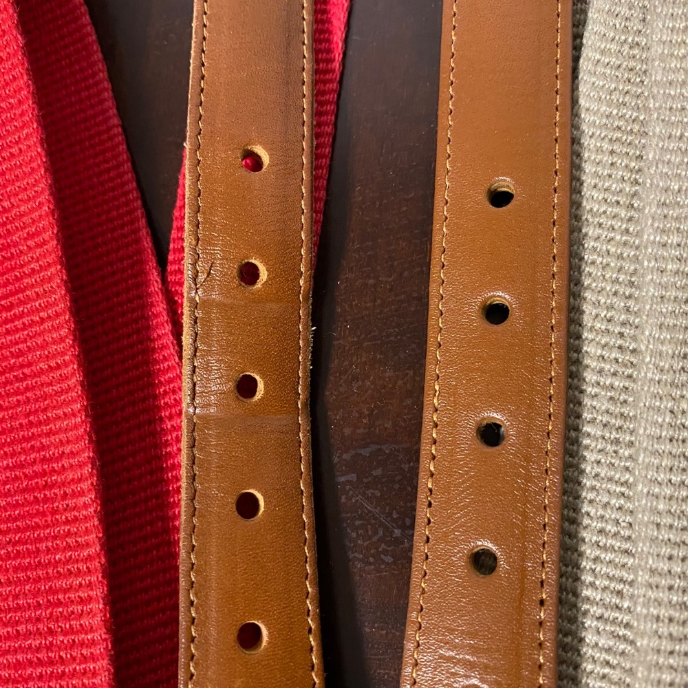 2 Vintage Coach Belts Unisex 36 Tan • Red  Natural Linen & Leather Brass - Picture 6 of 7